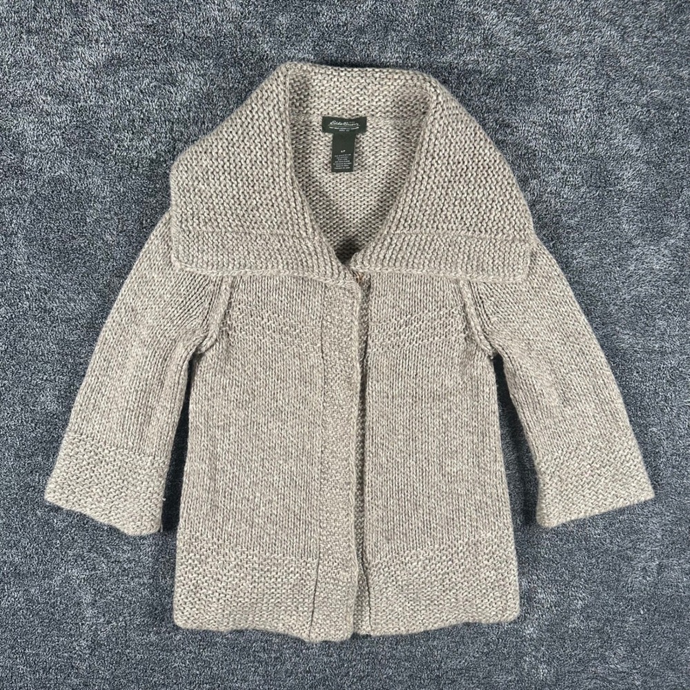 Eddie Bauer Cardigan Womens S Chunky Knit Oatmeal Wool Alpaca Blend Shawl Collar